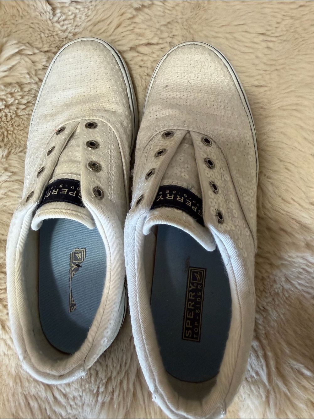 Sperry White Perforated Slip-On Boat Shoes